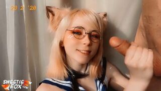 Søde ræv sutte på naboens fyr og sluge alt i cosplay
