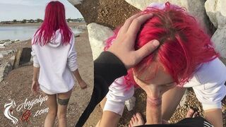 Vild teenager blowjob på stranden - sluge hele