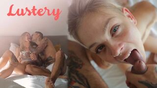 Blondiner amatør skønhed forførende blowjob